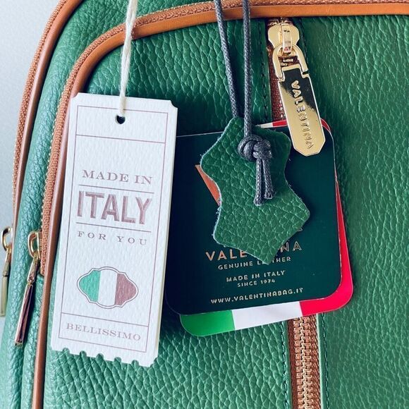 NWT Valentina Green Tan Italian Genuine Leather Convertible Sling Backpack Bag main image 7